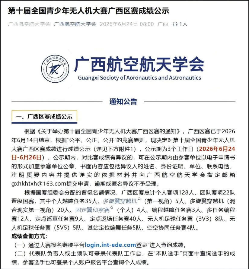 以技逐梦 全员出彩——我校参加第十届全国青少年无人机大赛广西区赛实现全员获奖
